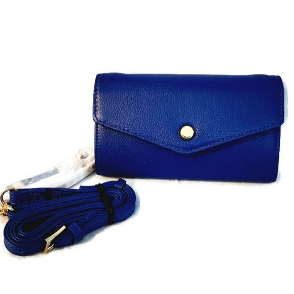 Stella & Max Women's Blue Pebbled Leather Crossbody Smartphone Wallet Clutch - Picture 2 of 6